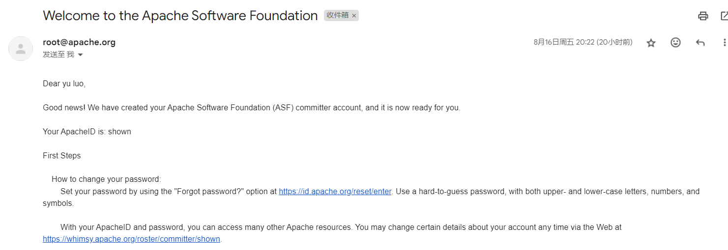 Apache ID Email